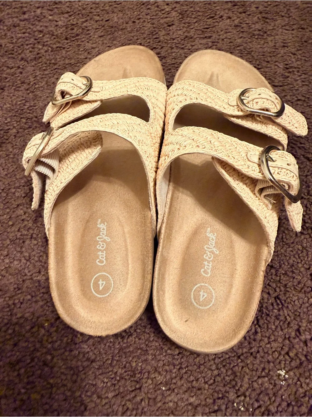 Cat & Jack Beige Braided Double Buckle Slide Sandals